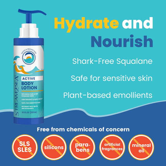 STREAM 2 SEA close-up emphasizes plant-based squalane for lasting moisture