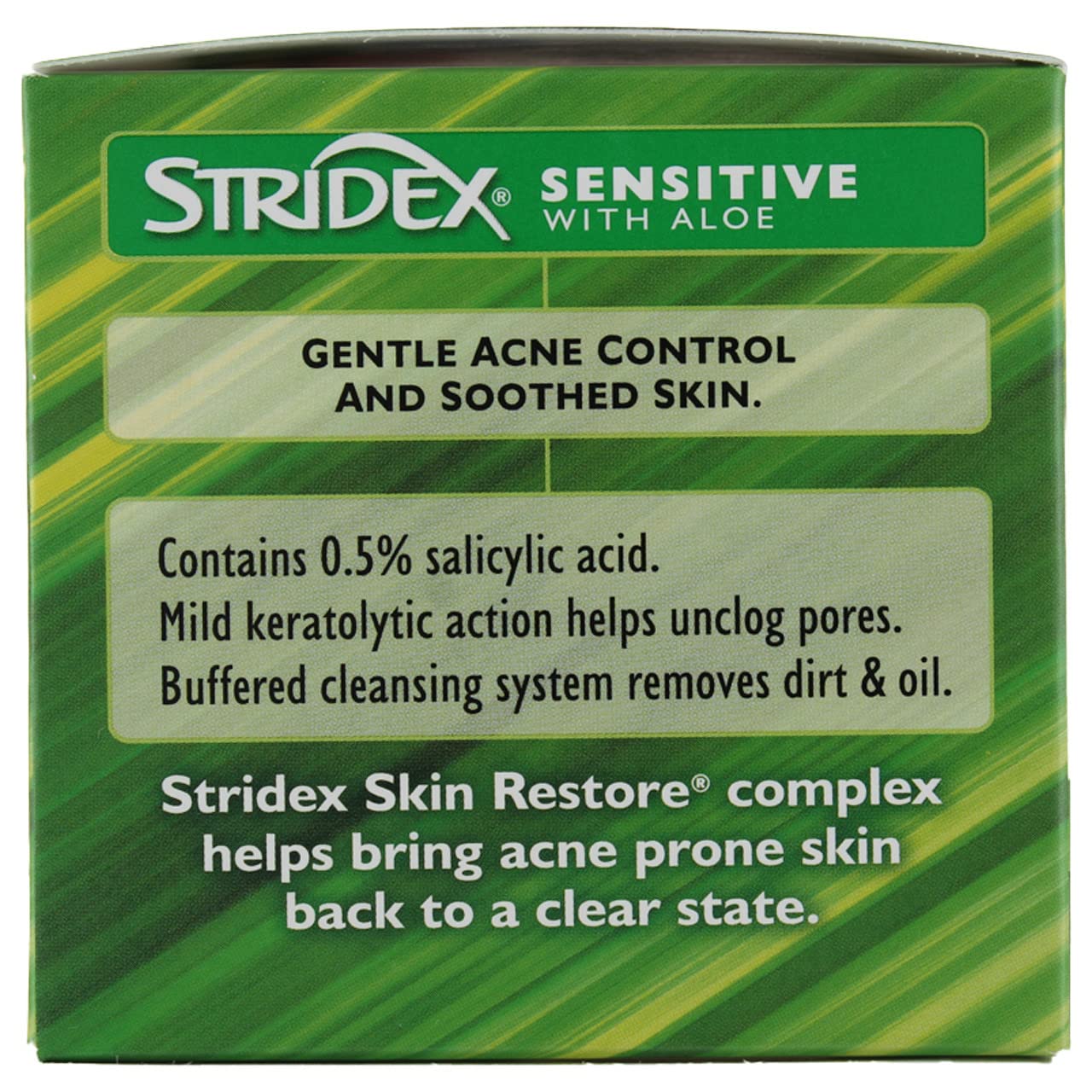 Stridex Aloe-rich pad soothing skin during cleansing.