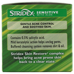 Stridex Aloe-rich pad soothing skin during cleansing.