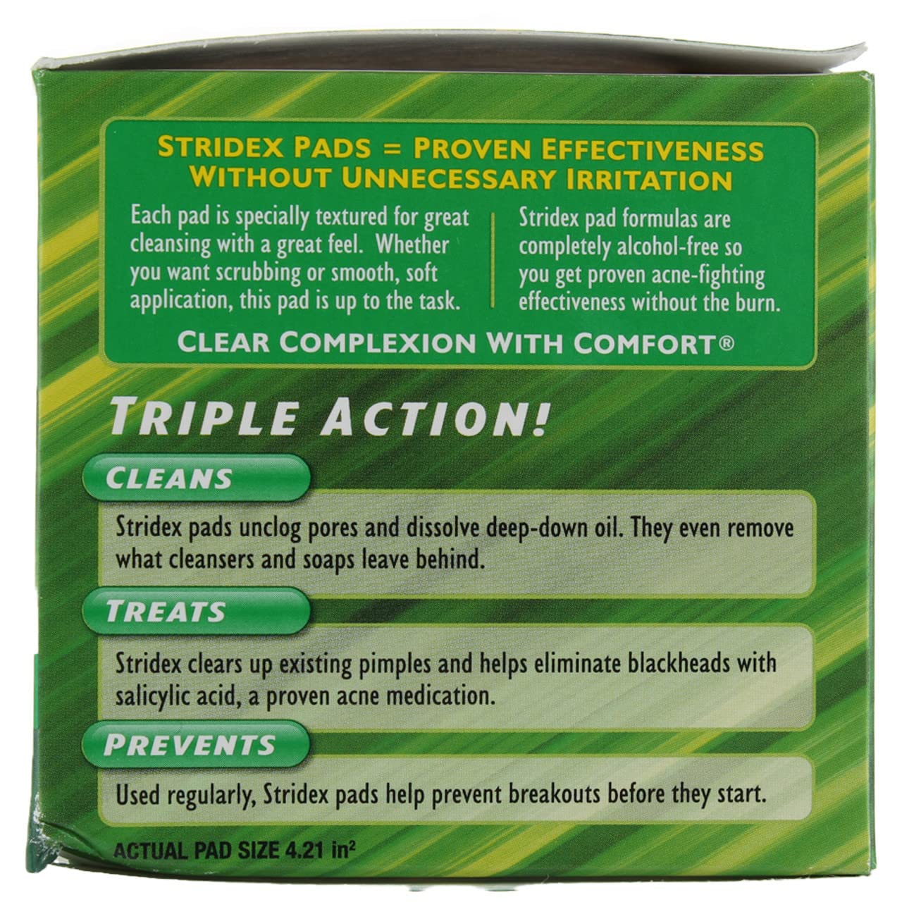 Stridex Daily Care Aloe pads label highlights alcohol-free formula benefits.