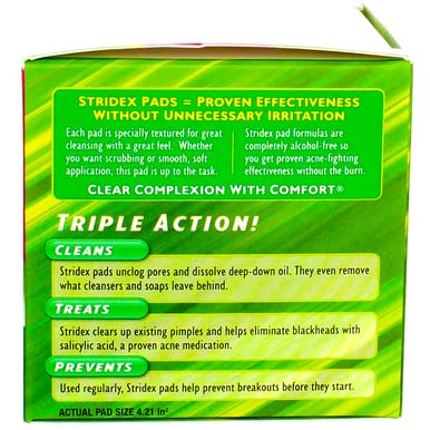 Stridex pad removing dirt from pores during cleansing.