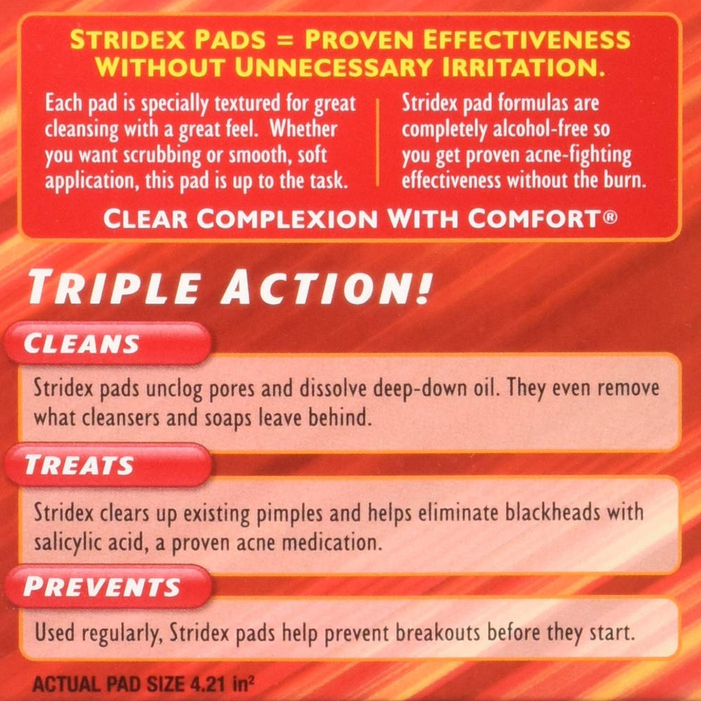 Stridex pads close-up showing the 55-pads per pack