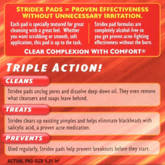 Stridex pads close-up showing the 55-pads per pack