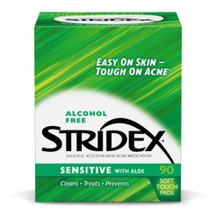 Stridex Sensitive Pads pack 3 front view showcases gentle cleansing and acne support.