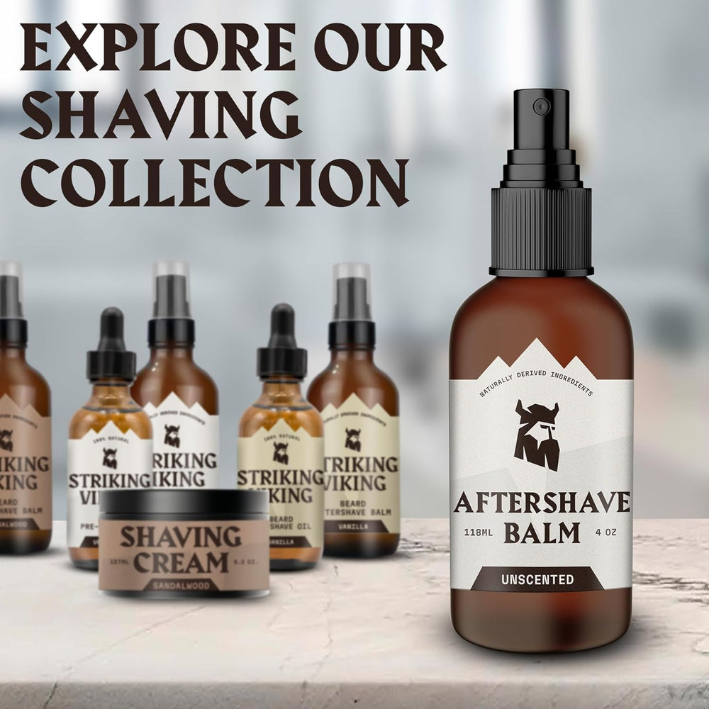 Packaging box showcasing fragrance-free, hydrating post-shave solution.