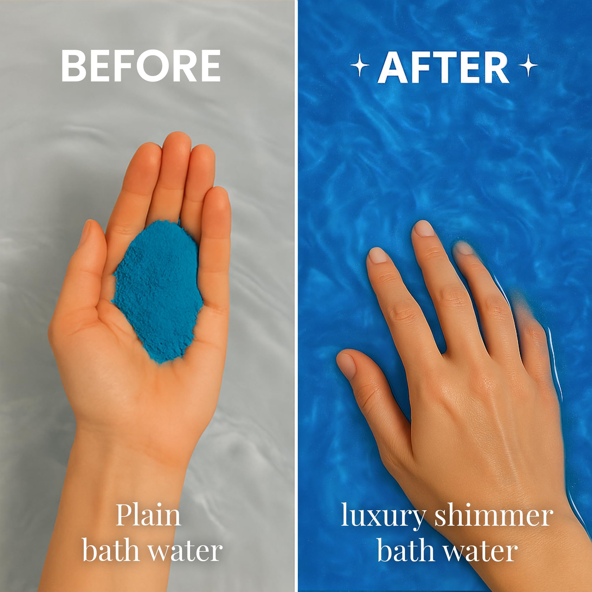 Stsfybaths bath bomb swirls create vivid blue lather with shimmering glitter for women, men and children.