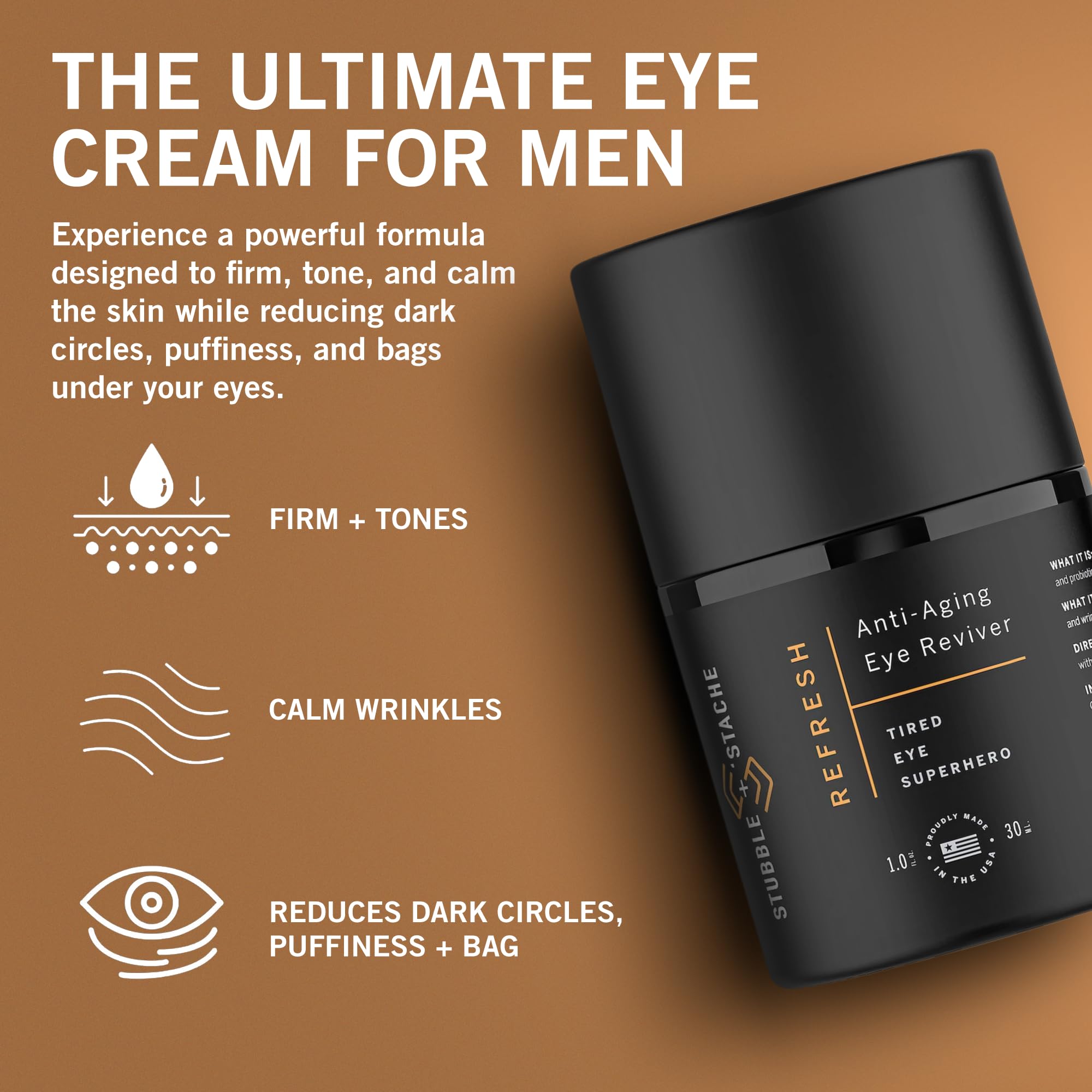 Stubble & Stache Refresh under-eye cream close-up showing lightweight texture during application