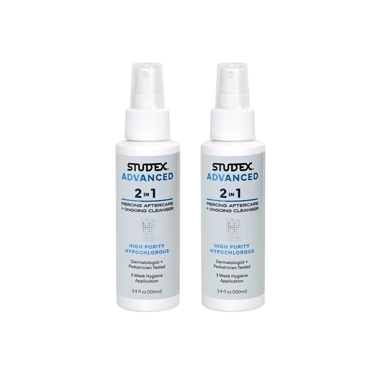 Studex Advanced 2-in-1 aftercare bottle front view for easy home piercing care
