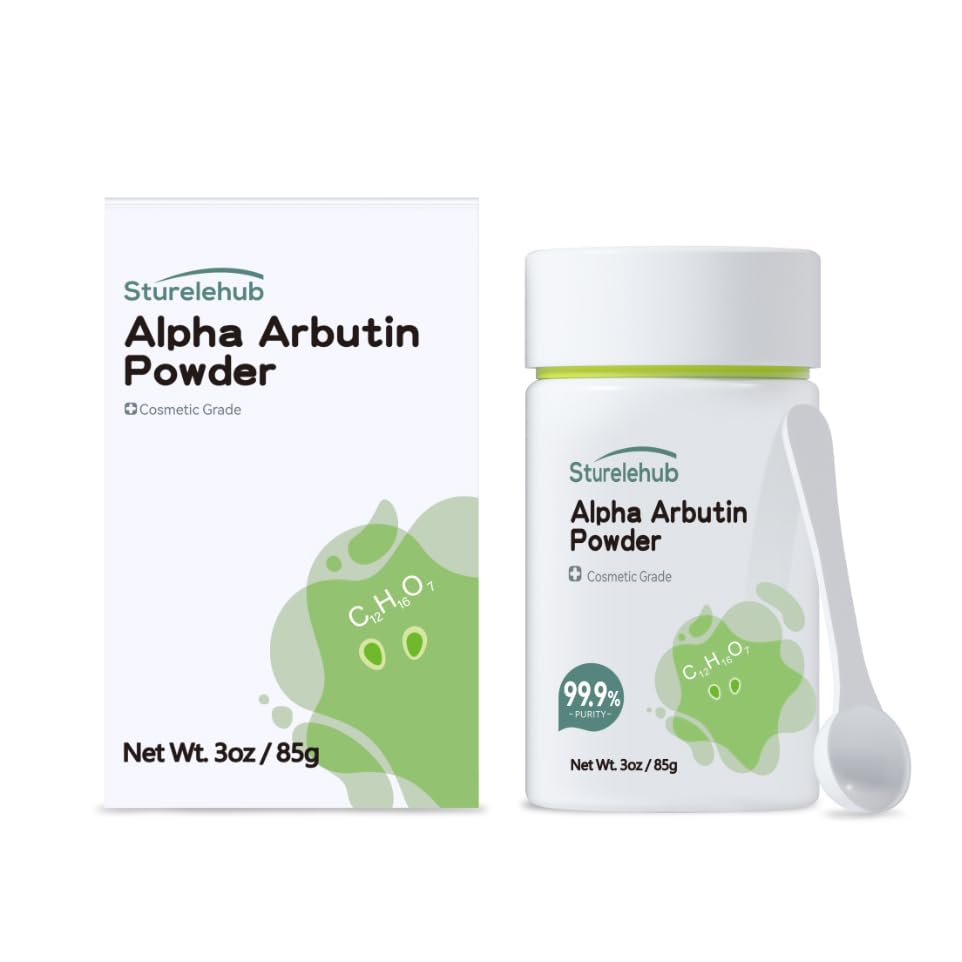 Sturelehub Alpha Arbutin Powder packaging shows purity for DIY skincare.