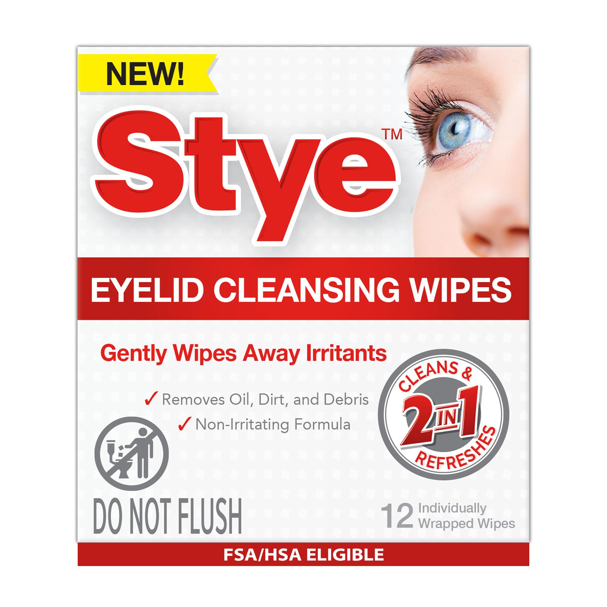 Stye cleansing eyelid wipes pack front for easy on-the-go eye care.