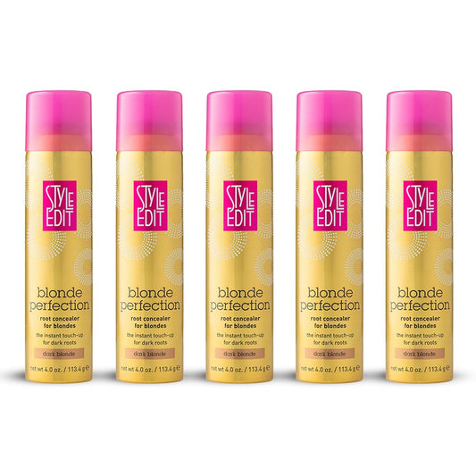 STYLE EDIT Dark Blonde Root Concealer Spray shows instant root coverage for a seamless blend.