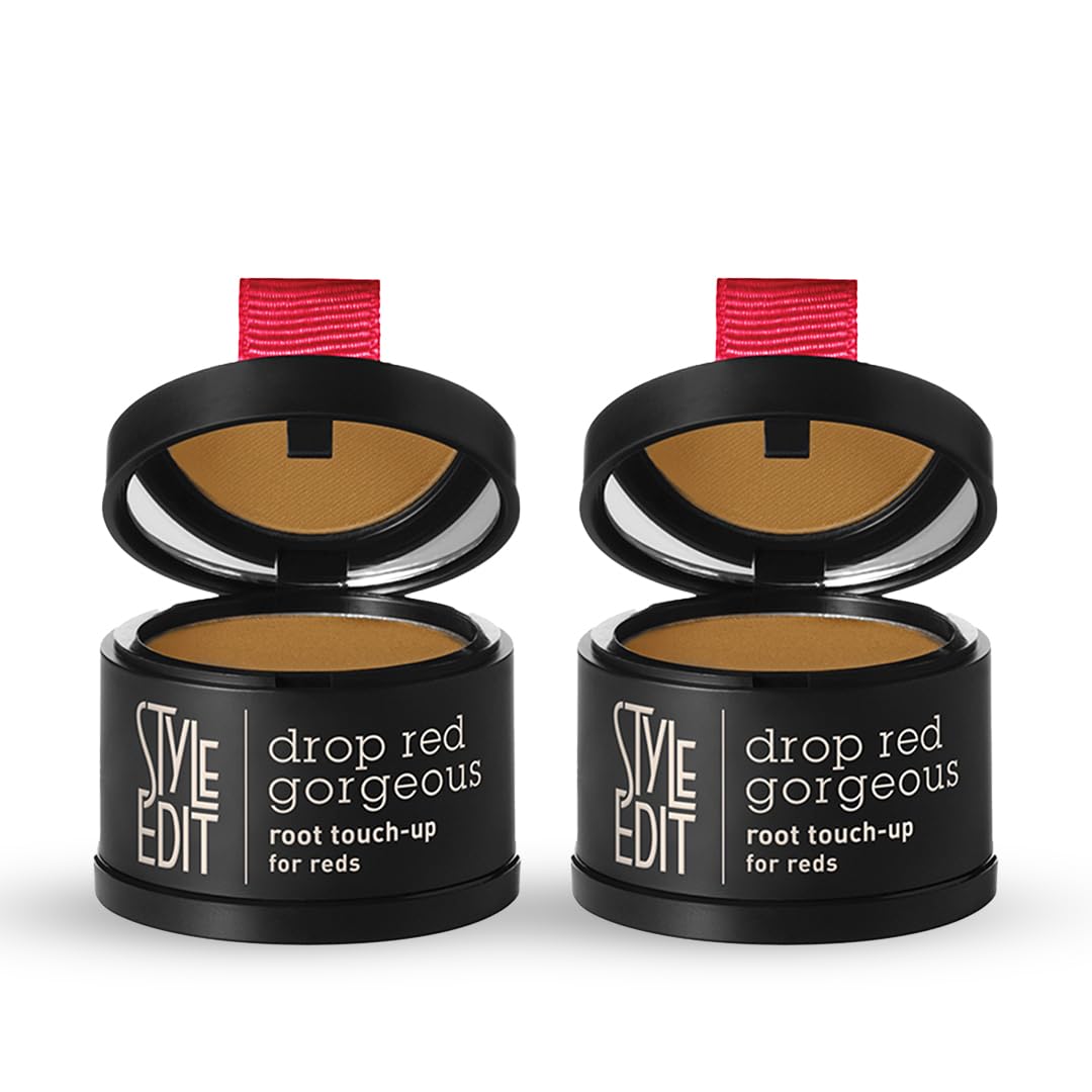 Style Edit root touch up powder bottle for fast gray coverage on light red hair.
