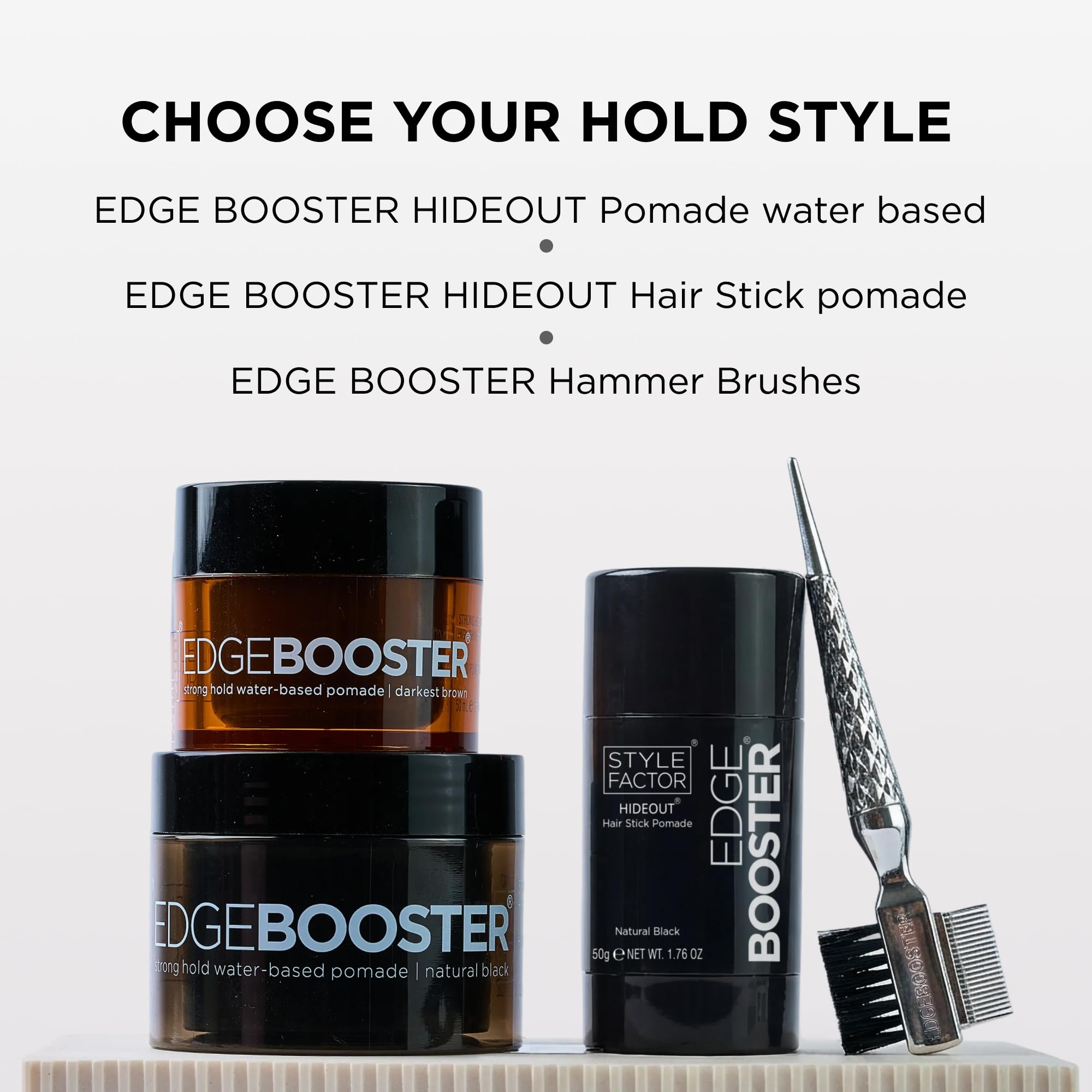 Darkened roots and sleek finish achieved with Style Factor Hideout.