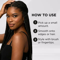Edge Booster Hideout helps blend natural hair with wigs for a cohesive look.
