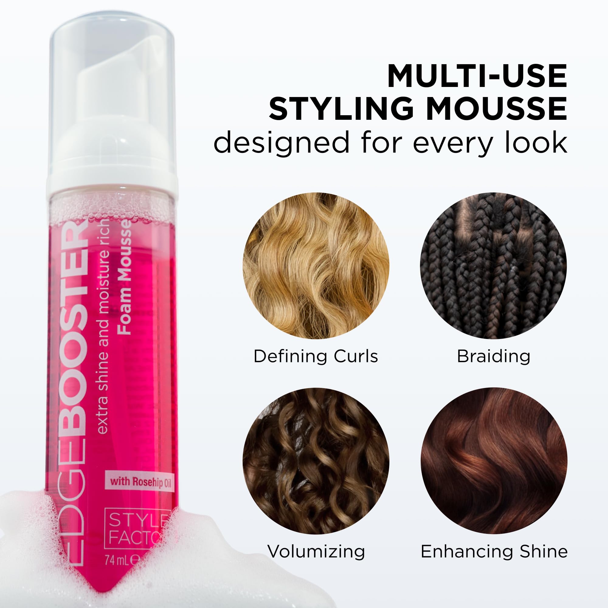 Style Factor EDGE BOOSTER styling application defines curls and waves.