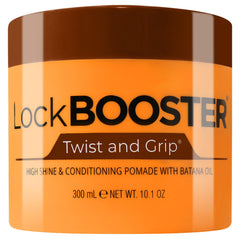 Style Factor Lock BOOSTER bottle showing long-lasting hold for twists and braids