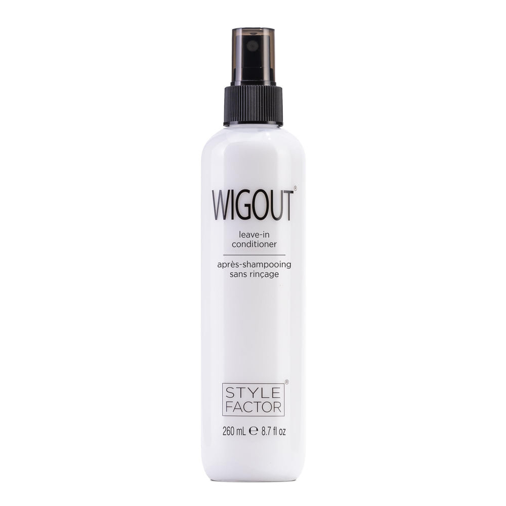 Style Factor Wigout leave-in spray bottle delivers detangling and lightweight hydration.