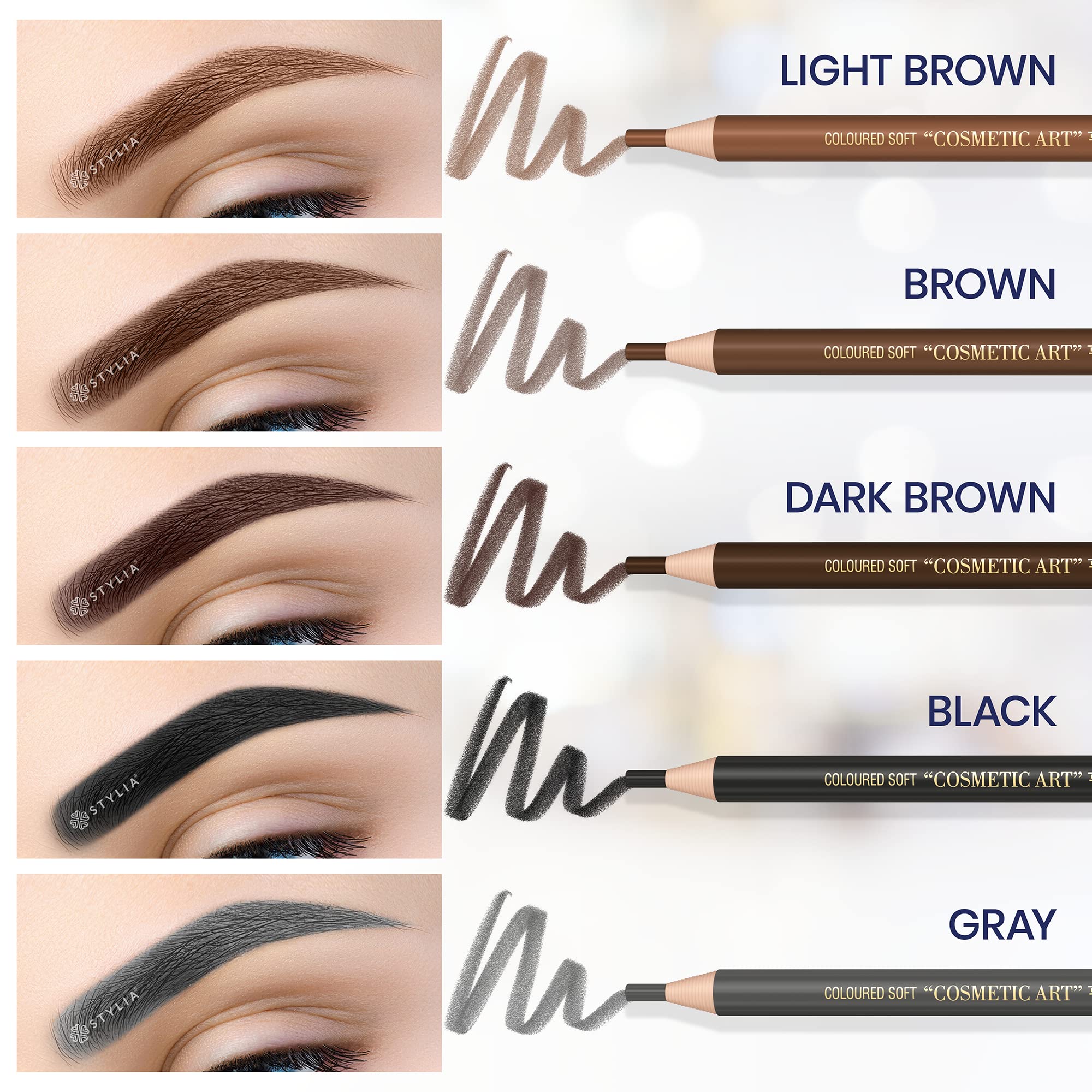 Stylia brows defined with rich color in a bold modern look