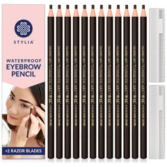 Stylia waterproof eyebrow pencils 12pc display with long-lasting color for defined brows