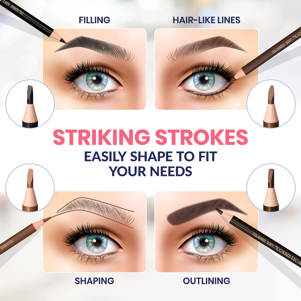 Stylia pencil tip close-up shows precise microhair strokes for natural brows.