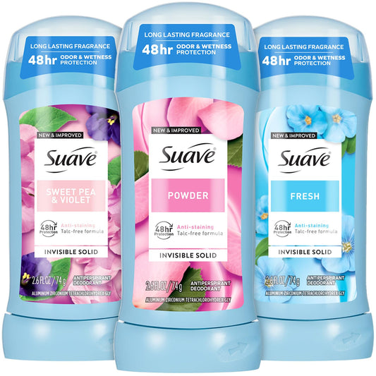 Suave 3-pack variety box shows packaging and scent options for travel