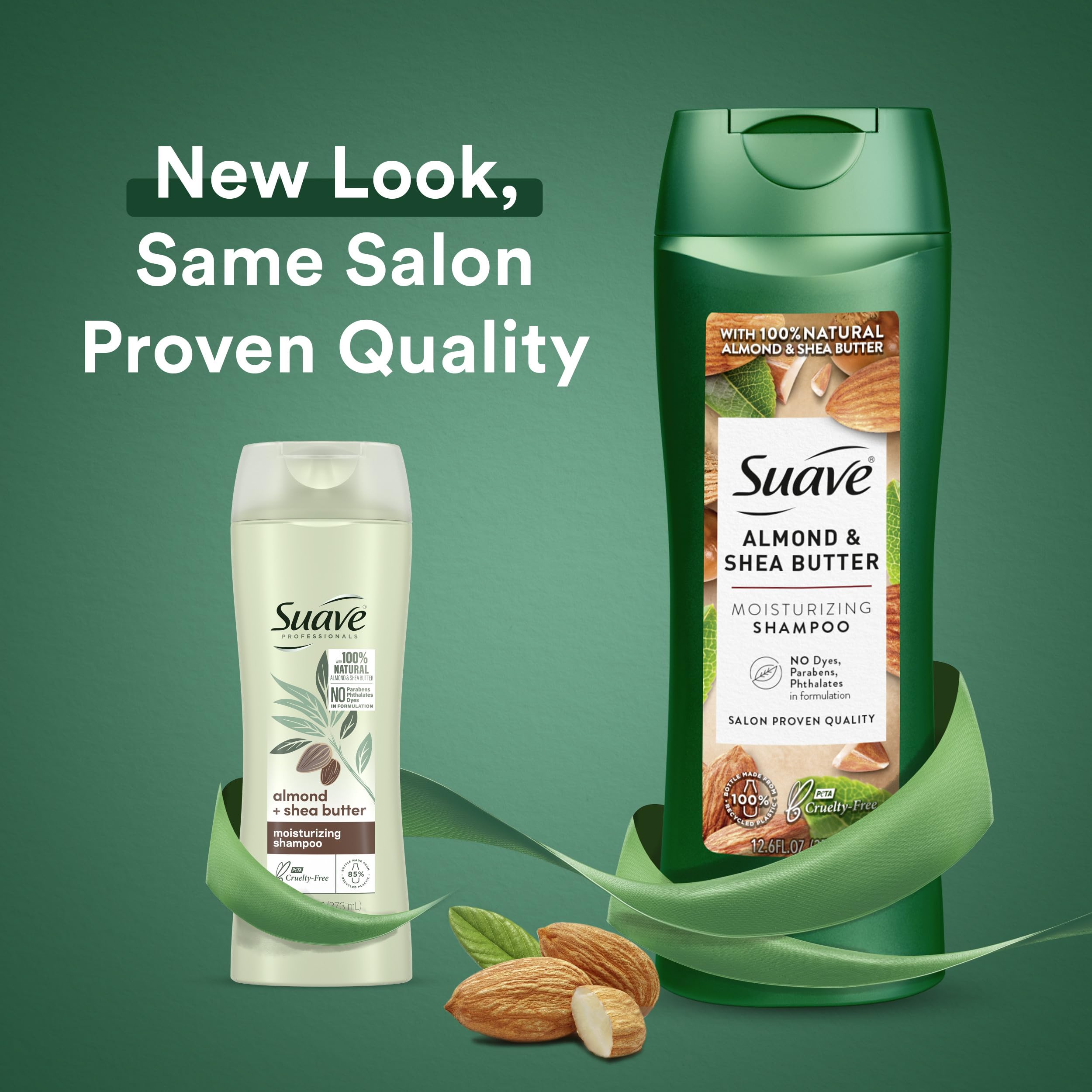 Suave Almond & Shea Butter conditioner bottle delivers smooth, hydrated strands.