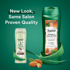 Suave Almond & Shea Butter conditioner bottle delivers smooth, hydrated strands.