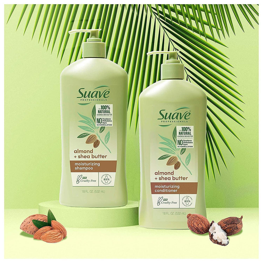 Rich texture Suave Almond + Shea Butter conditioner communicates moisturized, glossy hair.
