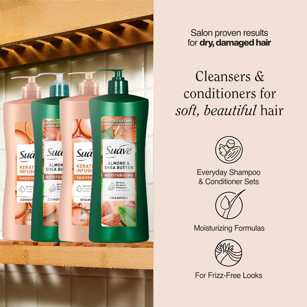 Suave Almond & Shea Butter Conditioner pump bottle delivering rich hydration and detangling.