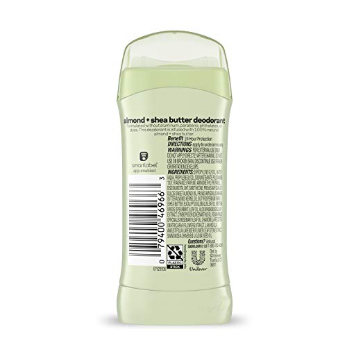 Suave Almond & Shea Butter aluminum-free deodorant stick, application close-up, glides on smoothly.