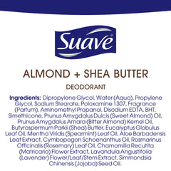 Suave almond-shea butter deodorant stick in lifestyle shot showing no white marks on clothing.