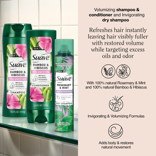 Suave Bamboo Hibiscus Conditioner bottle delivering smoothing moisture and softness.