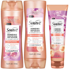 Suave Bonding Infusion Shampoo bottle ready for a hydrating wash.