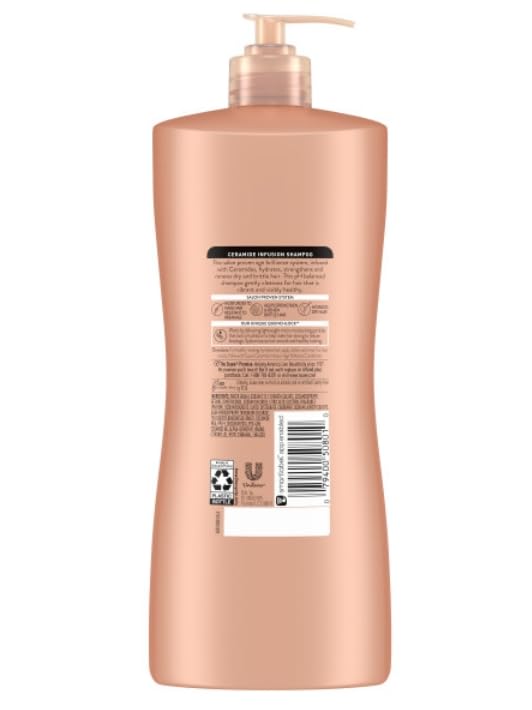 Suave Ceramide Age Brilliance Shampoo renews dull hair with healthier shine.