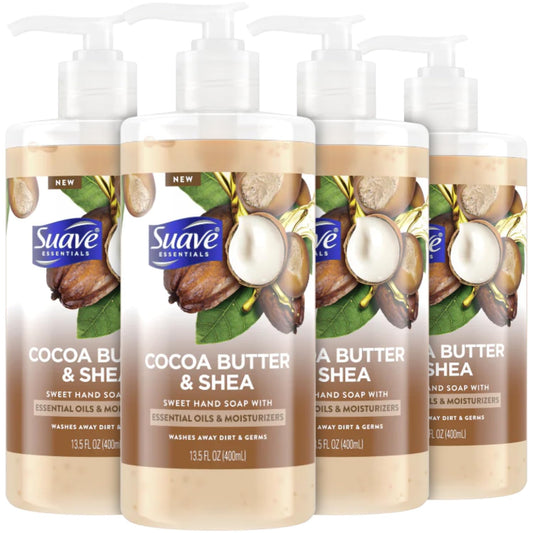 Suave Cocoa Butter & Shea hand soap bottle pour for gentle moisture