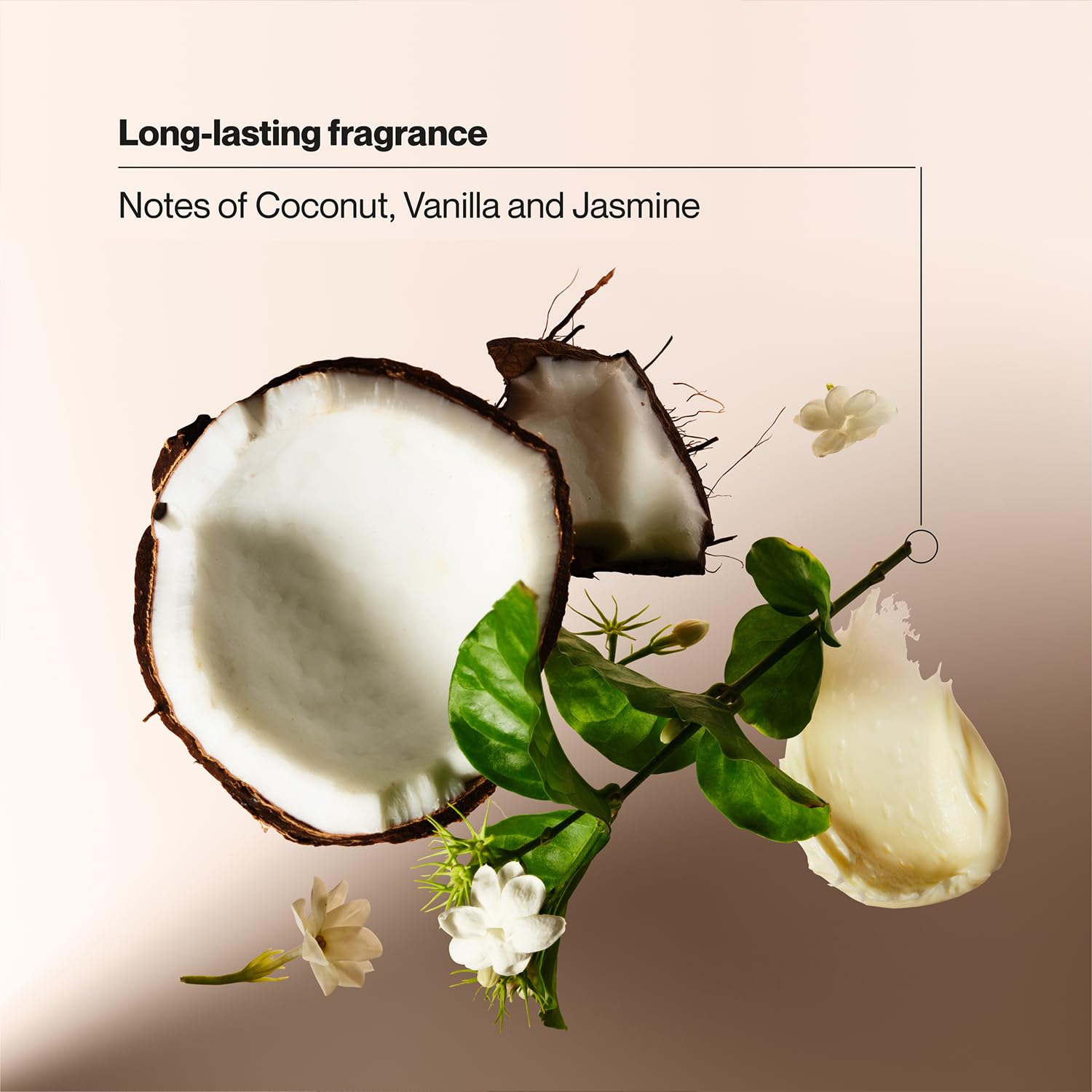 Suave Coconut Kiss coconut vanilla scent note on packaging.