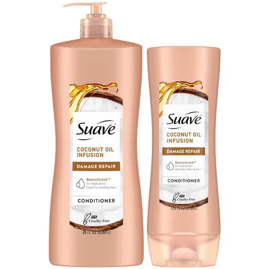 Suave Coconut Oil Infusion Conditioner bottle (28oz) for deep hydration.