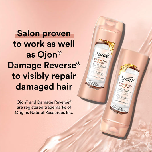 Suave Coconut Oil Infusion Conditioner bottle highlighting detangling and smoothness