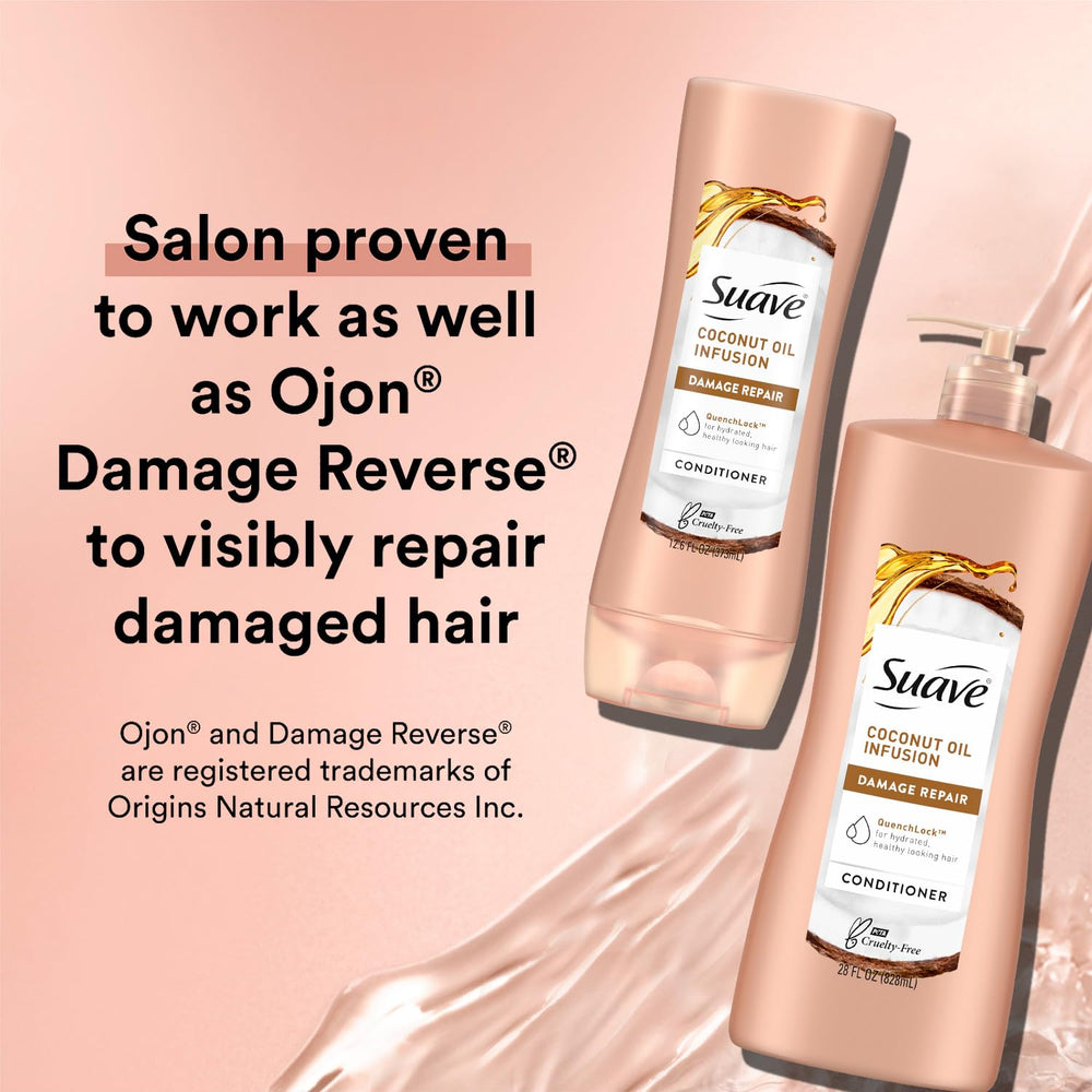 Close-up of Suave Coconut Oil Infusion Conditioner texture for lightweight moisture.