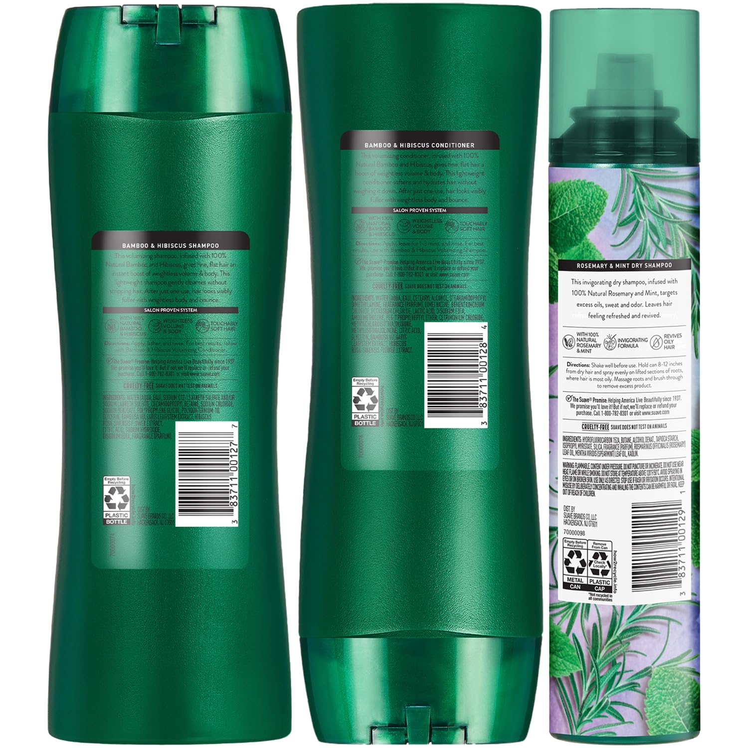 Suave cruelty-free logo on packaging signaling ethical cosmetic practices.
