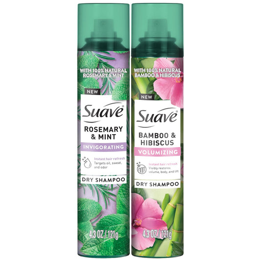 Suave dry shampoo Invigorating Rosemary & Mint bottle refreshing roots between washes