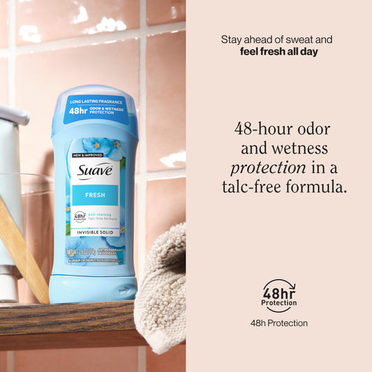 Suave Fresh deodorant stick being applied smoothly for daily protection