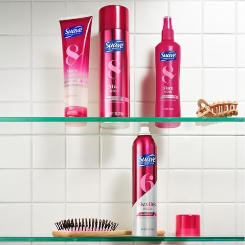 Vitamin and protein-enriched formula from Suave Hairspray to support hair health.