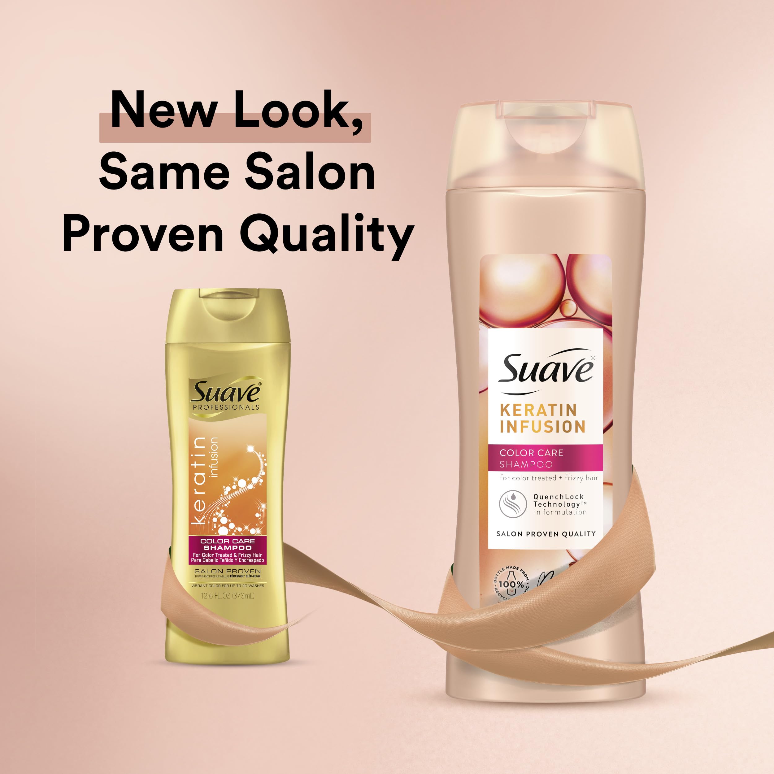 Suave Keratin Infusion Conditioner bottle demonstrates anti-frizz care