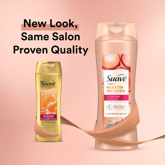 Suave Keratin Infusion Conditioner bottle demonstrates anti-frizz care