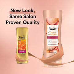 Suave Keratin Infusion duo packaging displayed as a home salon set