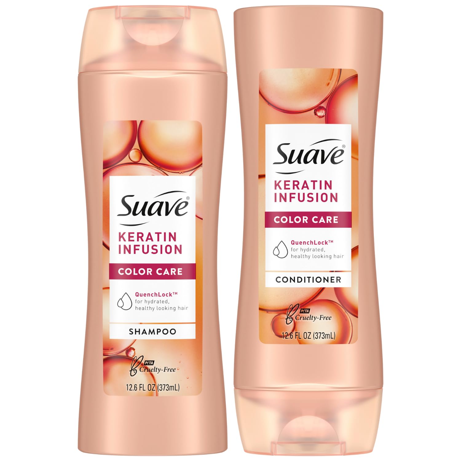 Suave Keratin Infusion Shampoo bottle shows color-safe formula for vibrant color