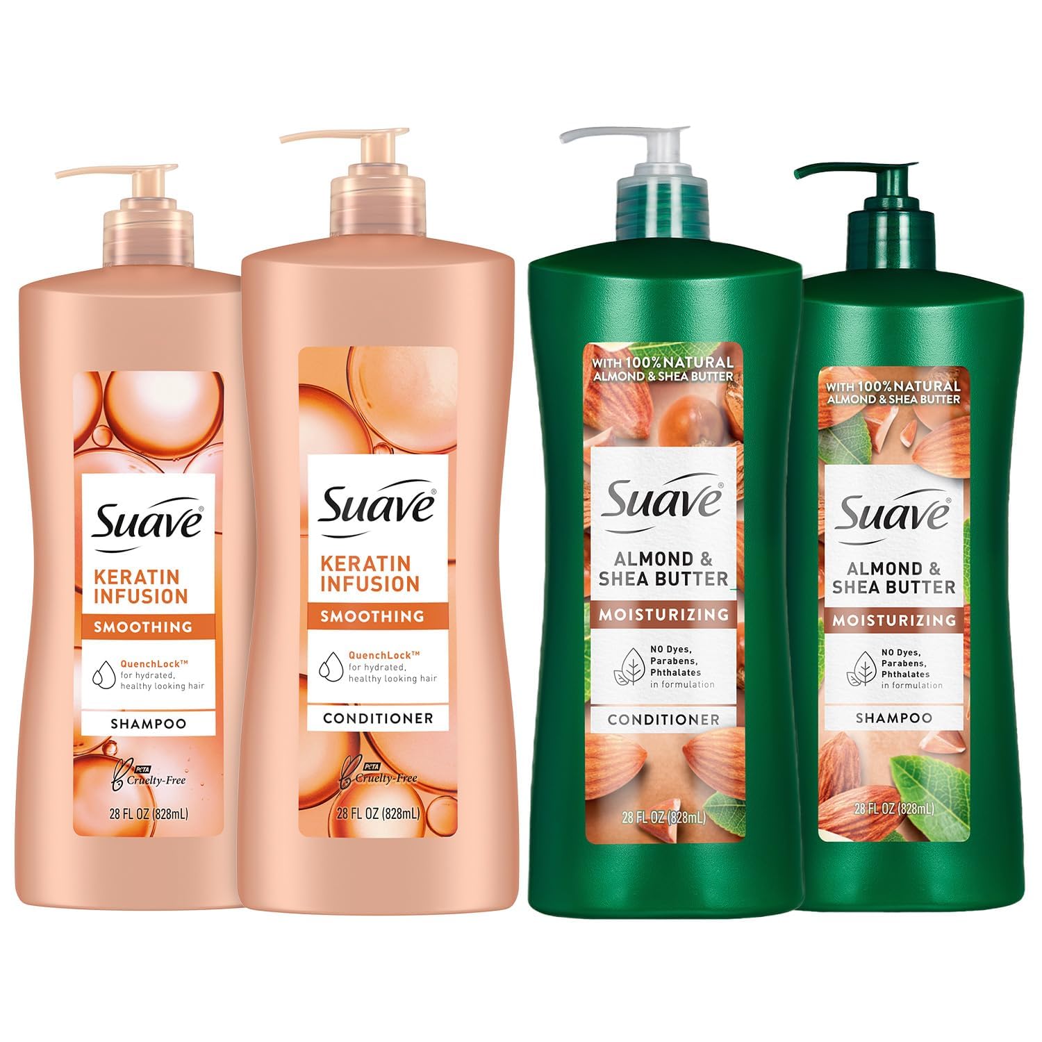 Suave Keratin Infusion Shampoo bottle for sleek, frizz control.