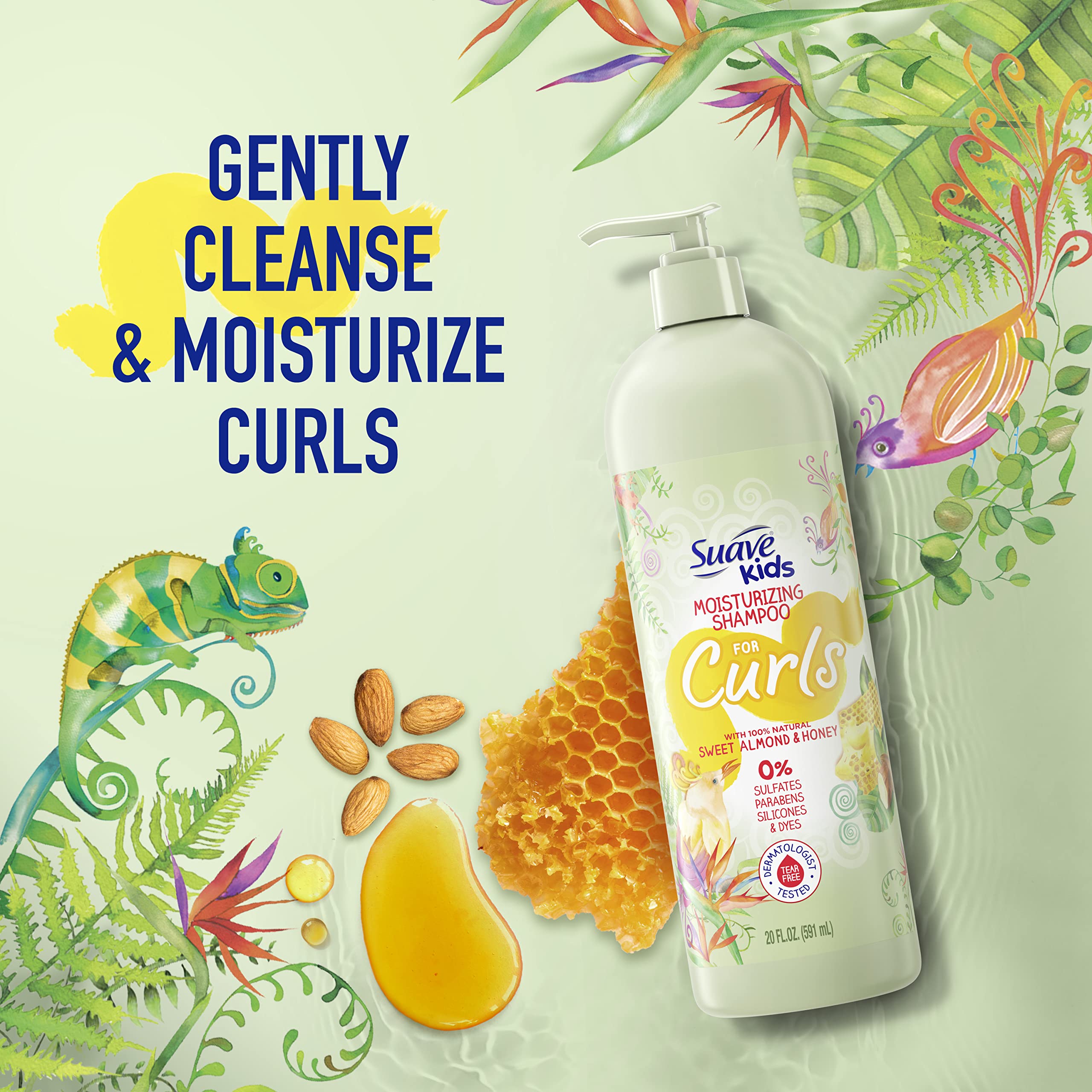 Suave Kids conditioner label detail noting dye- and paraben-free formula