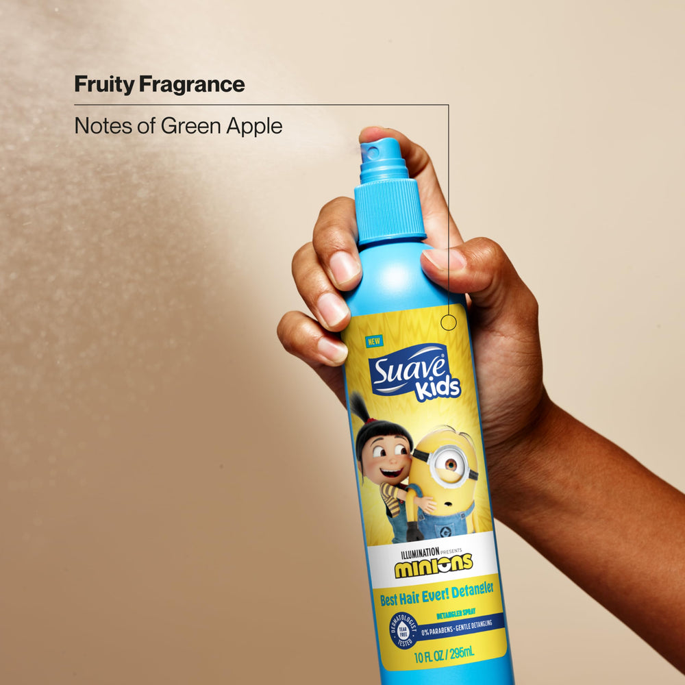 Suave Kids Detangler Spray during combing — provides a smooth glide through tangles.